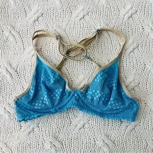 Aerie Blue Lace Bralette With Glitter Trim
